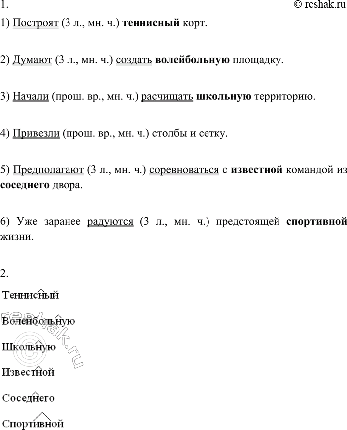 Изображение 150 1. Изменяя форму глагола, образуйте неопределённо-личные предложения. Основу каждого предложения подчеркните. Укажите форму глагола.1) (Построить) теннисный корт....